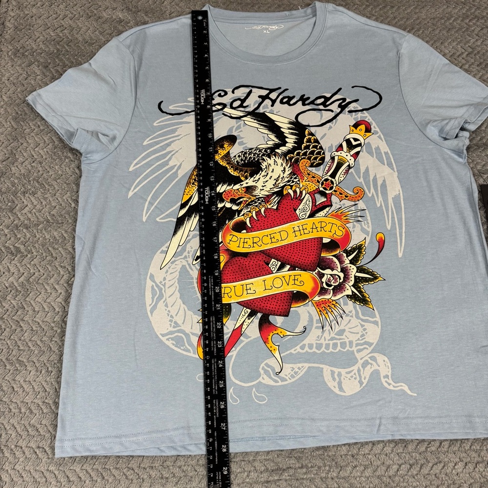 Ed Hardy Men’s T-Shirts Pierced Eagle Rhinestone EHM1100-129RS Sky Blue Size XL - Picture 9 of 9